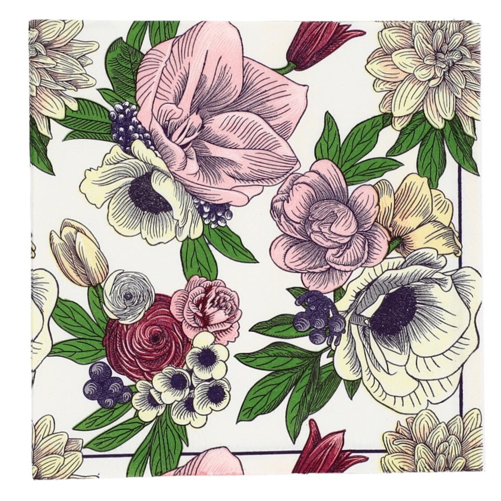 Set of Two (2) Farmhouse Floral Decoupage Cocktail Napkins